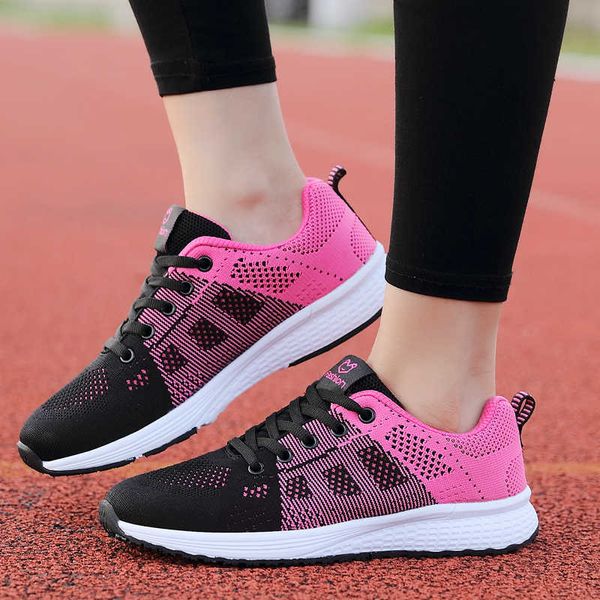 Mulheres Esporte 2022 Respirável Lightweight Primavera Casual Sneaker Andando Flat Moda Rosa Senhoras Running Shoes Plus Size 42