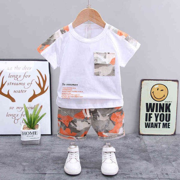 

summer cotton baby boys girls clothes sport t shirt camouflage shorts 2pcs/sets infant leisure kids toddler tracksuits g220509, White