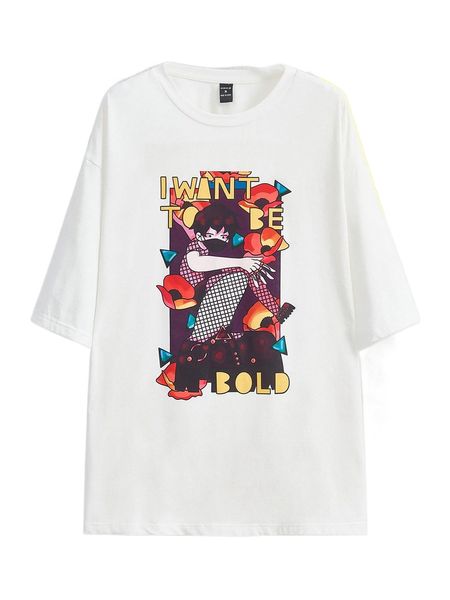 

x yxvi men slogan & figure graphic drop shoulder tee i8vt#, White;black