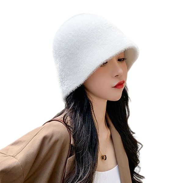 

sparsil autumn bucket hat woman winter warm imitation minkcashmere panama caps solid ear protection fisherman beanies hats 220325, Blue;gray