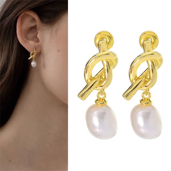 

earrings designer for women luxury quality jewelry knotted pearl stud love charms fashion gold hoop style earing dangle 2022 christmas gift, Golden;silver