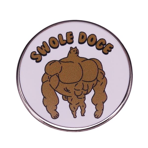 

swole doge muscular chad dog pin cute animal button badge, Blue