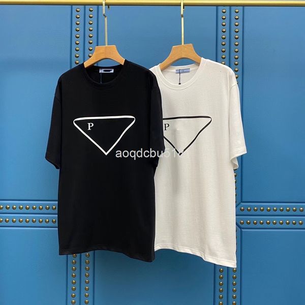 

women's t-shirt 22s spring and summer pr letter triangle line printing os casual loose simple round neck short sleeve couple t-shirt, White
