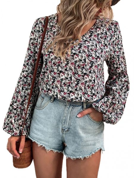 

ditsy floral lantern sleeve blouse u7ql#, White