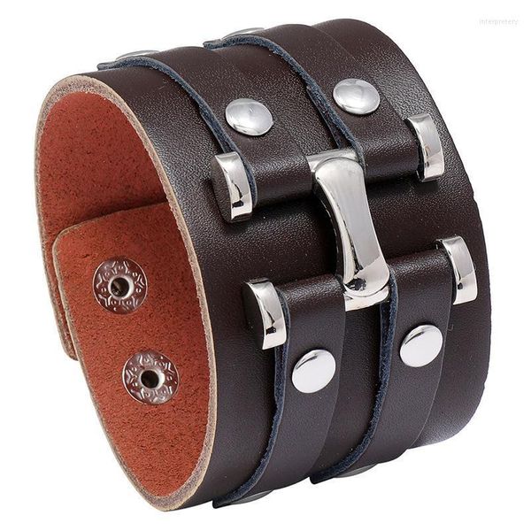 Link Kette Modyle Mode Männer Breite Echtes Leder Armband Braun Manschette Armbänder Armreifen Vintage Punk Armband Schmuck Inte22