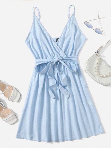 

self belted cami dress 99qi#, Black;gray