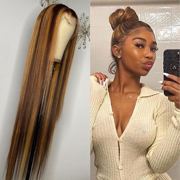 Perucas de renda 360 HD Front Human Hair Wig 13x6 13x4 Destaque Destaque Ftontal Brasileiro ombre brasileiro Pré -exibido Virgin para mulheres negras Tobi22