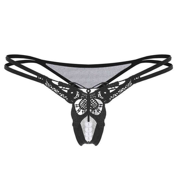 

transparent panties open crotch temptation low waist hollow thong pearl massage t pants w220324, Red;black