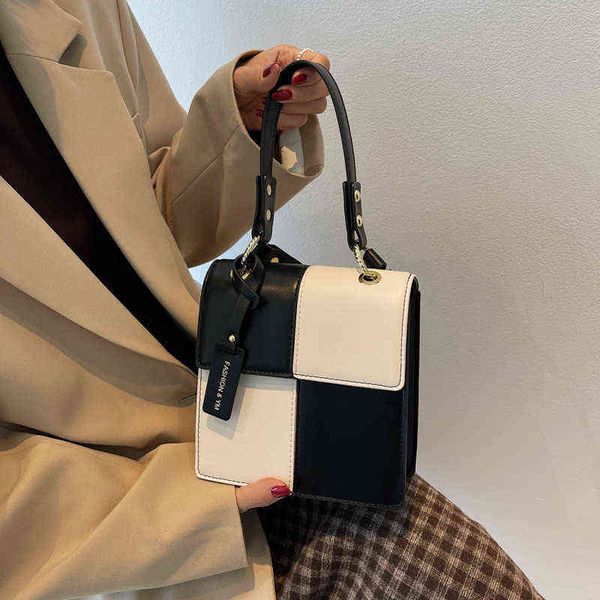 

fashion checkerboard flap women handbags designer plaid shoulder crossbody bags luxury pu leather black white messenger purses g220429