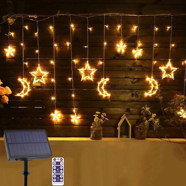 Stringhe 3,5 m 138 led Natale Luce solare esterna Fata Stella Luna Ghiacciolo Corda per tende per matrimoni Vacanze Giardino Gazebo DecorLED LED