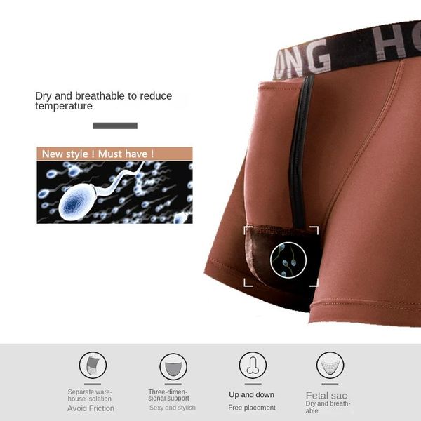 Unterhosen Sommer Große Hodensack Tasche Unterwäsche Männer Kordelzug Eis Seide Boxer Trennung Penis Loch Erweiterte Sex Zeit ShortUnderpants