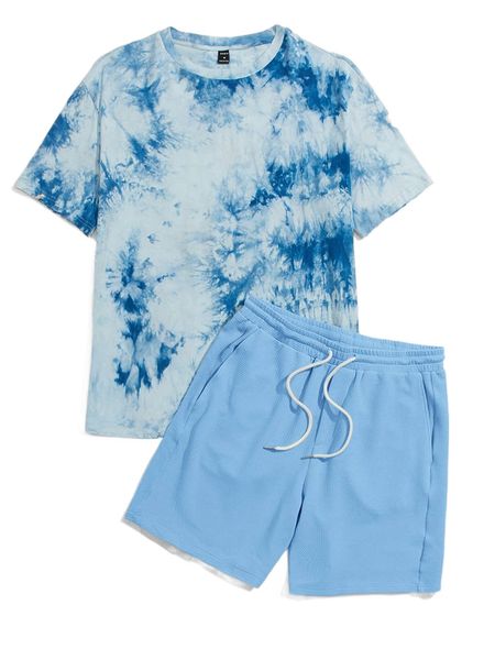 

men tie dye tee & shorts set 02kr#, Gray