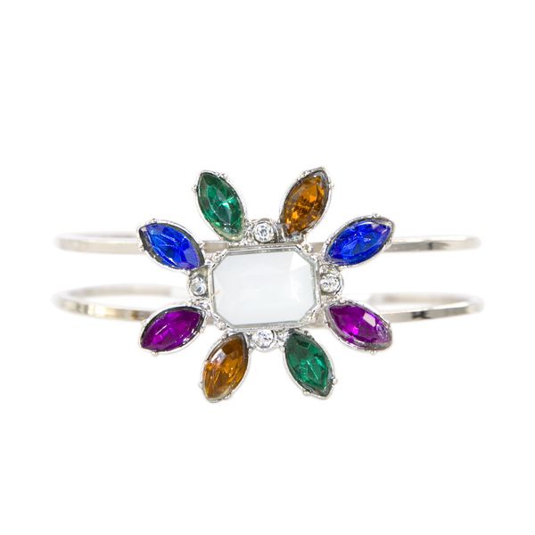 

contracted wind flower inlaid colored gemstones shining bracelet fashion trend, Golden;silver