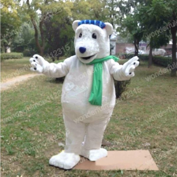 Performance White Polar Bear Mascot Trajes Carnaval Hallowen Gifts Unissex Adultos Fancos jogos de festa