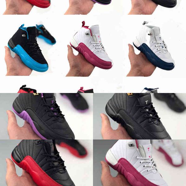 

basketball shoes kids 12s xii taxi dark grey vivid pink french blue gym red the master flu game children kids girls sneaker, Black