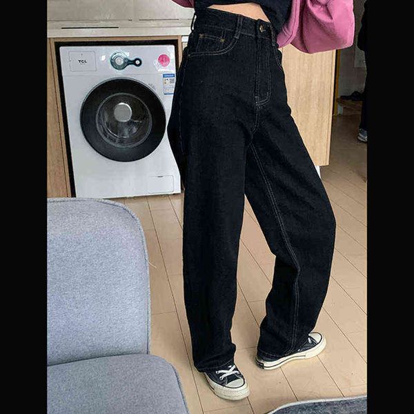 

vintage high waist women black jeans korean fashion streetwear wide leg jean female denim trouser straight baggy mom denim pants t220728, Blue