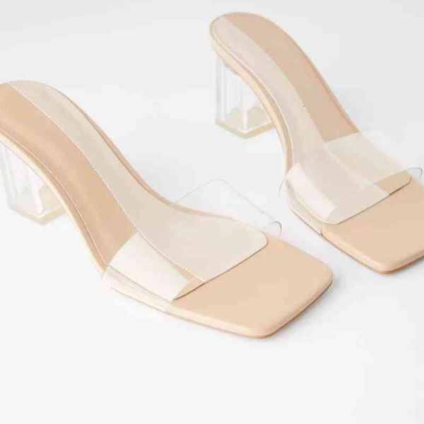 

sandals summer za transparent sandals fairy style one-sided crystal heel high heels simple and versatile, Black