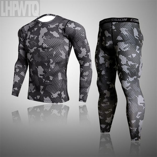 

new men thermal underwear for male thermo camouflage clothes long johns set tights winter long compression underwear quick dry lj201008, Black;white