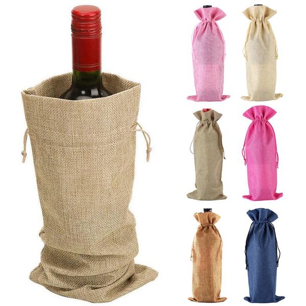 Confezione regalo Sacchetti per vino Copertine per bottiglie rosse Custodia per champagne Borsa per imballaggio in tela da imballaggio Borse per decorazioni per feste di nozzeRegalo