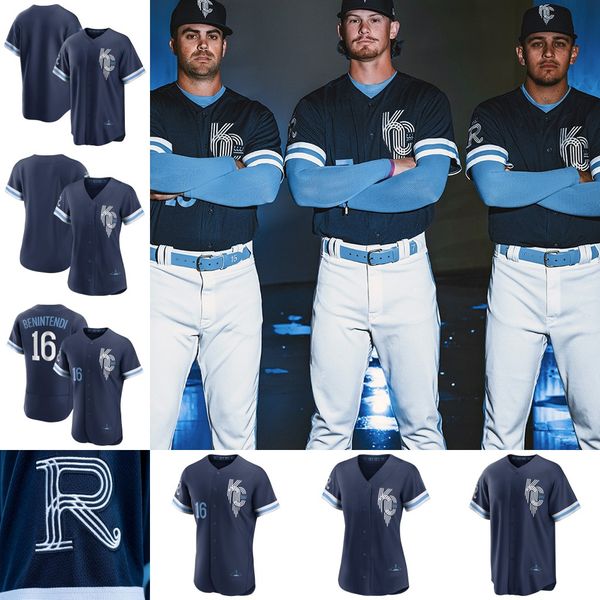 

royals 16 andrew benintendi jersey 7 bobby witt jr. 15 whit merrifield salvador perez hunter dozier gabe speier zack greinke brad keller 202, Blue;black