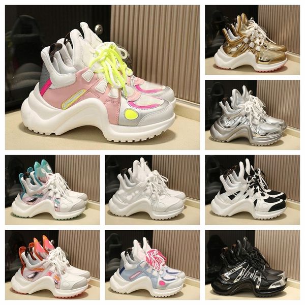 

2021 fashion casual dad shoes block archlight genuine leather sneakers mesh black breathable bow mens womens personality platform all-match