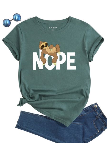 

cartoon & letter graphic tee n7q9#, White