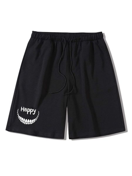 

men 1pc letter graphic drawstring waist shorts z9be#, White;black