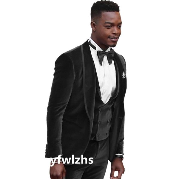 

men suits velveteen groom tuxedos shawl lapel groomsmen wedding/prom/dinner man blazer (jacket+pants+tie+vest) w661, Black;gray