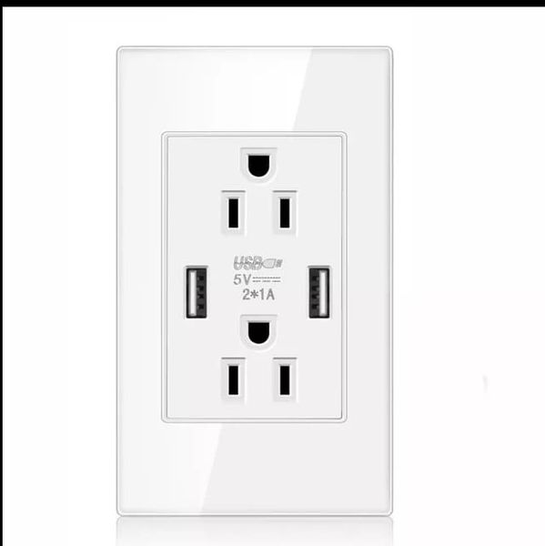 

us socket with 2 usb port charger 5v 2100ma 3100ma white wallpad luxury wall double usb electric power outlet pc panel 15a