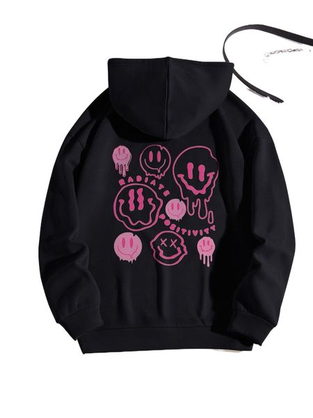 

expression & letter graphic drawstring thermal hoodie t5ov#, Black