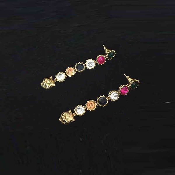 

factory super discount 70% off new lion head long color diamond fashion temperament personalized net red earrings trend, Golden