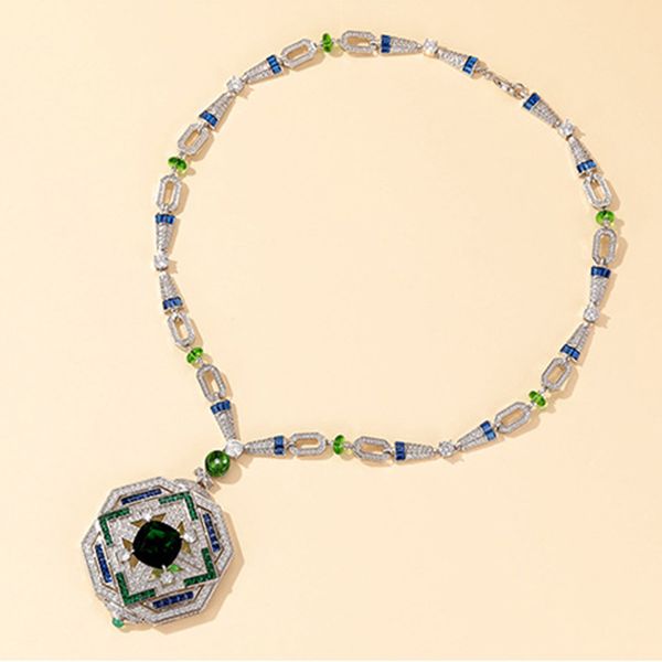 

high-end luxurious ball lady necklace party gathering circular noble circular superior quality colored artificial stonetassels full body dri, Silver