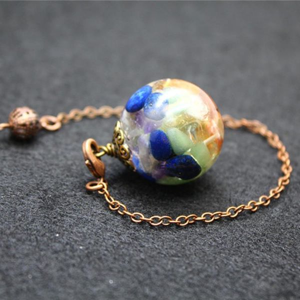 Collane con ciondolo 1Pc Sfera di energia naturale retrò Orgone Pendolo Cristallo Pietre di quarzo 7 Chakra Reiki Guarigione Gioielli Charms HangePendant