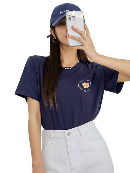 

dazy bear & slogan graphic tee p7c5#, White