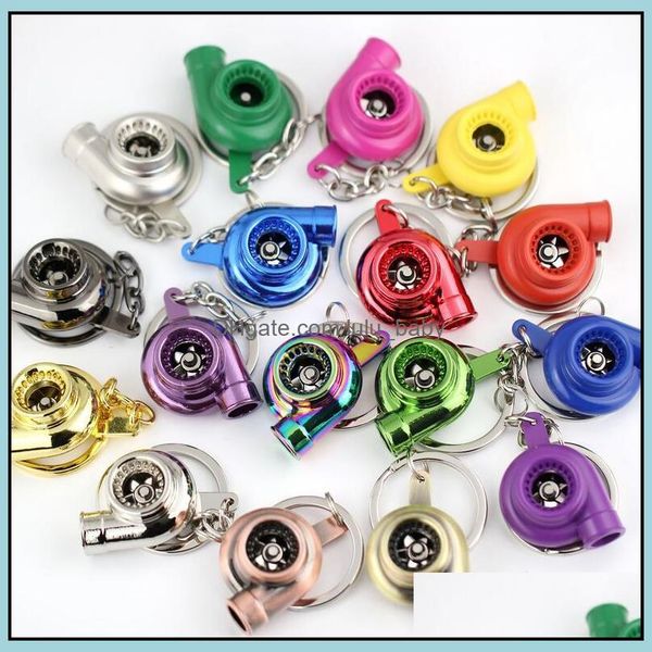 

keychains fashion accessories turbo keychain spinning turbine turbocharger key chain ring keyring keyfob keyrings 13 color mixed drop delive, Silver