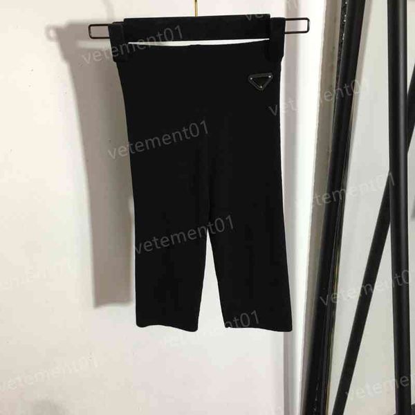 

designer womens pants p..a triangle label stretch thin five-point knitted leggings shorts luxury women gym sweatpants, Black;white