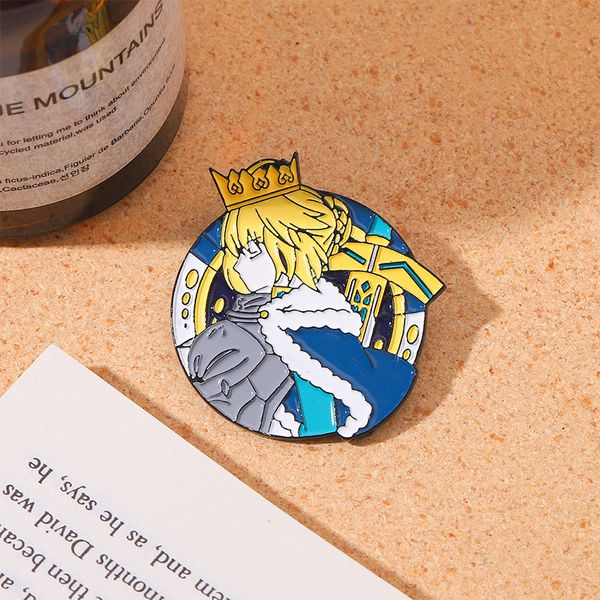 

japanese animation wears crown round badge enamel brooch to give gifts, Gray