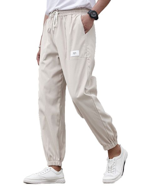 

men letter patched detail drawstring waist tapered pants p8vs#, Black