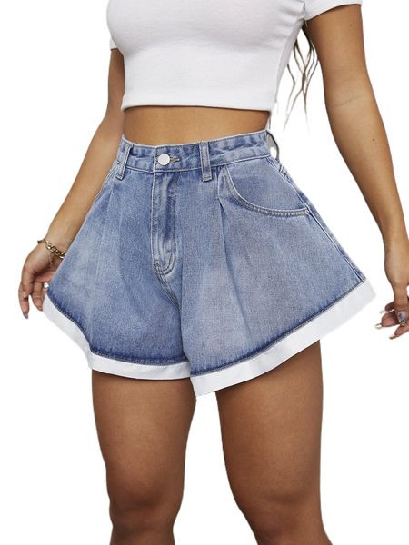 

contrast paneled wide leg denim shorts m8jg#, White;black