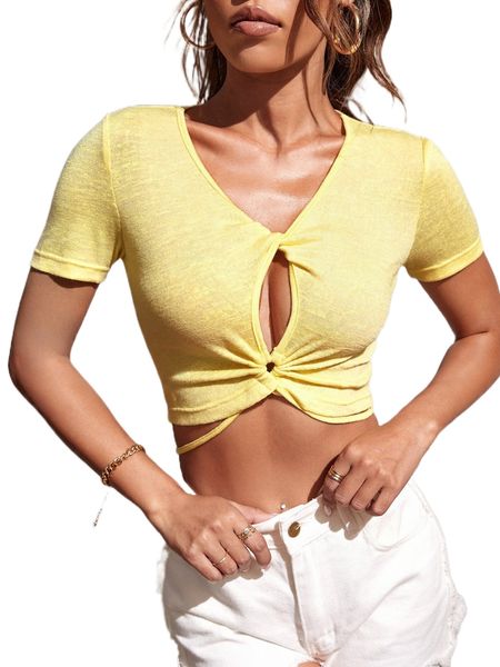 

twist front crop tee v03s#, White