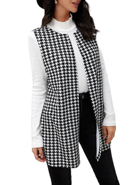 

houndstooth print vest coat n3sf#, Black