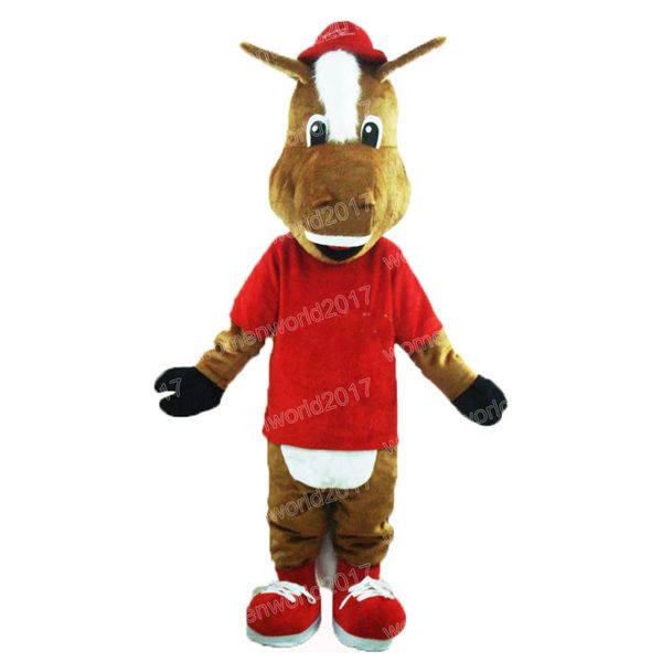 Costume da mascotte di cavallo di Halloween Costume da personaggio dei cartoni animati di alta qualità Completo da adulto unisex Vestito da carnevale di Natale