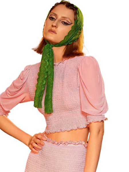 

x victor von schwarz shirred puff sleeve lettuce trim crop g8al#, White
