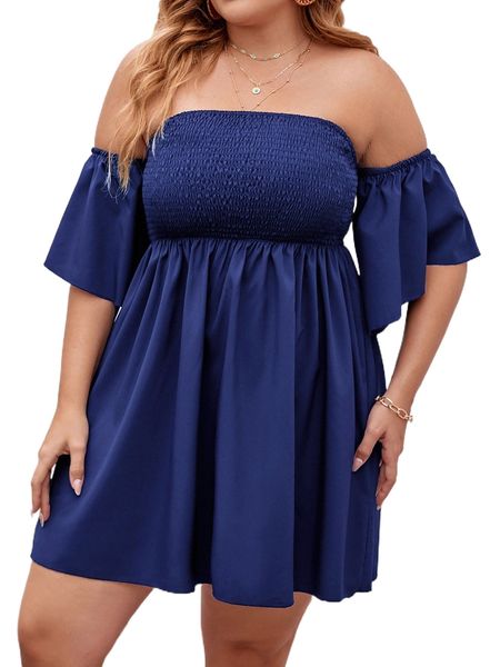 

plus off shoulder shirred dress 36m3#, Black