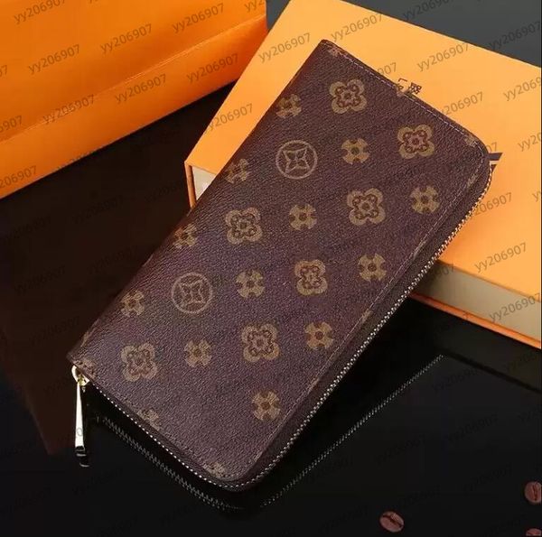 

2022 wholesale 6 colors fashion single zipper men women leather wallet lady ladies long purse with orange card 62238, Red;black