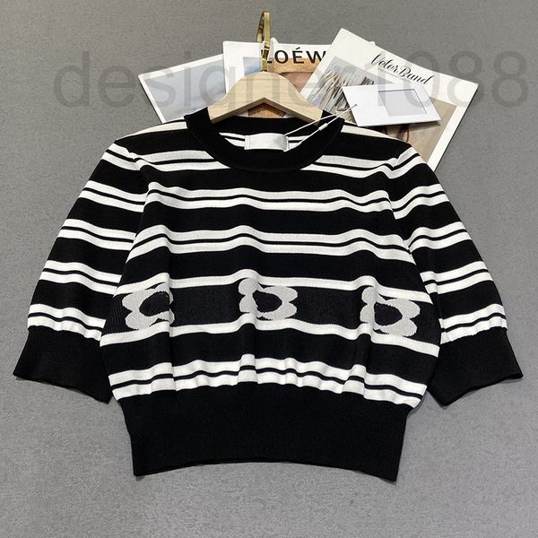 

women's sweaters designer small fragrance striped flower knitted short sleeved women's summer t-shirt new 2022 sweet fashion style, White;black