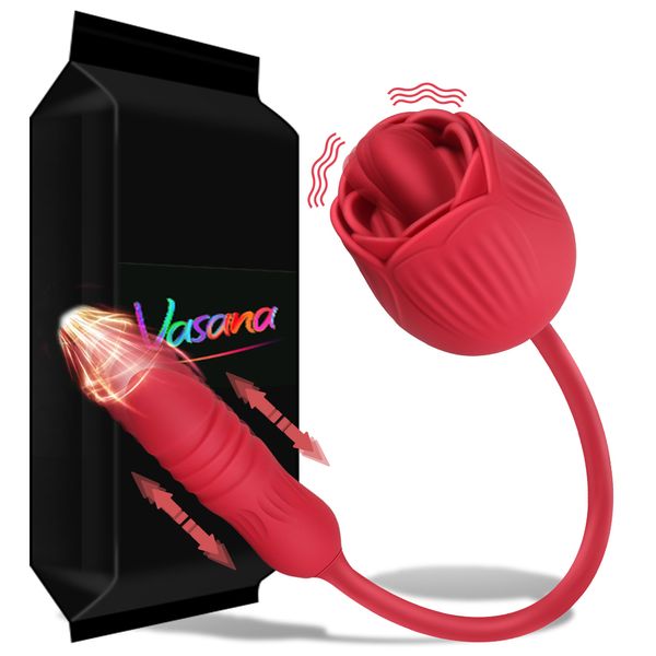 Vasana Rose Zungenleck-Vibrator, Klitoris, Nippel, G-Punkt-Teaser, 2 Motoren, wiederaufladbar, stoßendes Vibrations-Ei-Vibrator-Spielzeug