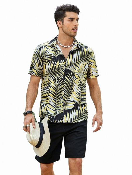 

men tropical print shirt & shorts 42cj#, Gray