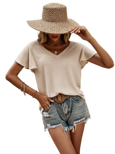 

waffle knit butterfly sleeve tee y5zf#, White