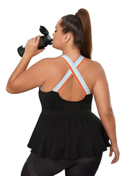 

plus crisscross back peplum sports h7qr#, Black